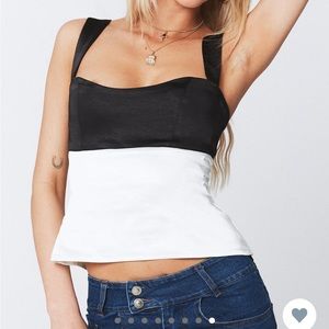 Princess Polly Chantell Top Black / Cream Satin Tank Top